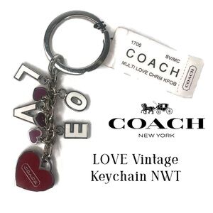Coach Multi LOVE Red White Silver Metal and Enamel Keychain Fob NWT